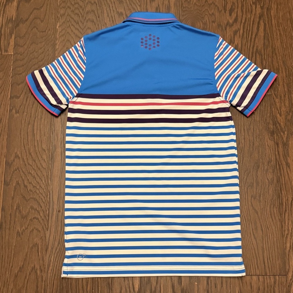 Puma Golf Mens Polo Shirts Striped Performance Dry Cell Blue Small - Picture 7 of 16